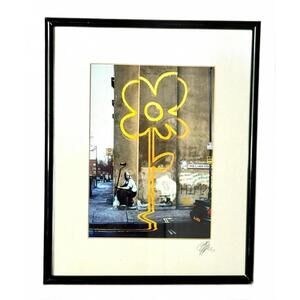 Banksy “Yellow Flower” Street Art Photograph by Hugh Sun Signed, Framed (UK)